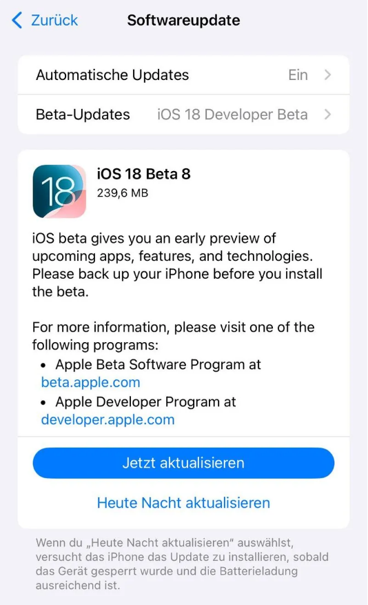 祁东苹果手机维修分享苹果 iOS / iPadOS 18 开发者预览版 Beta 8 发布 